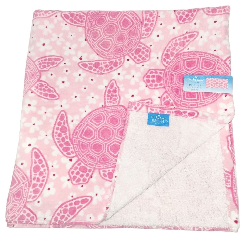 Truly Lou Collection Oversize Cotton Spa Pool Beach Towel Turtle Pink 36x72in